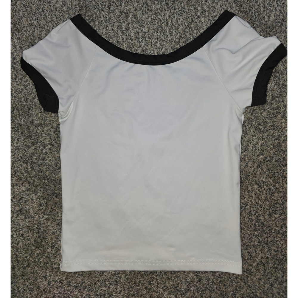 Edikted Womens White Black Ringer Short Sleeve Scoop Back Crop Top XS